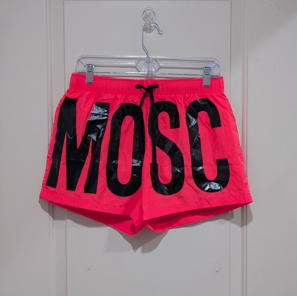 MOSCHINO SWIM Black Fuchsia Neon Logo Swim Short US Small